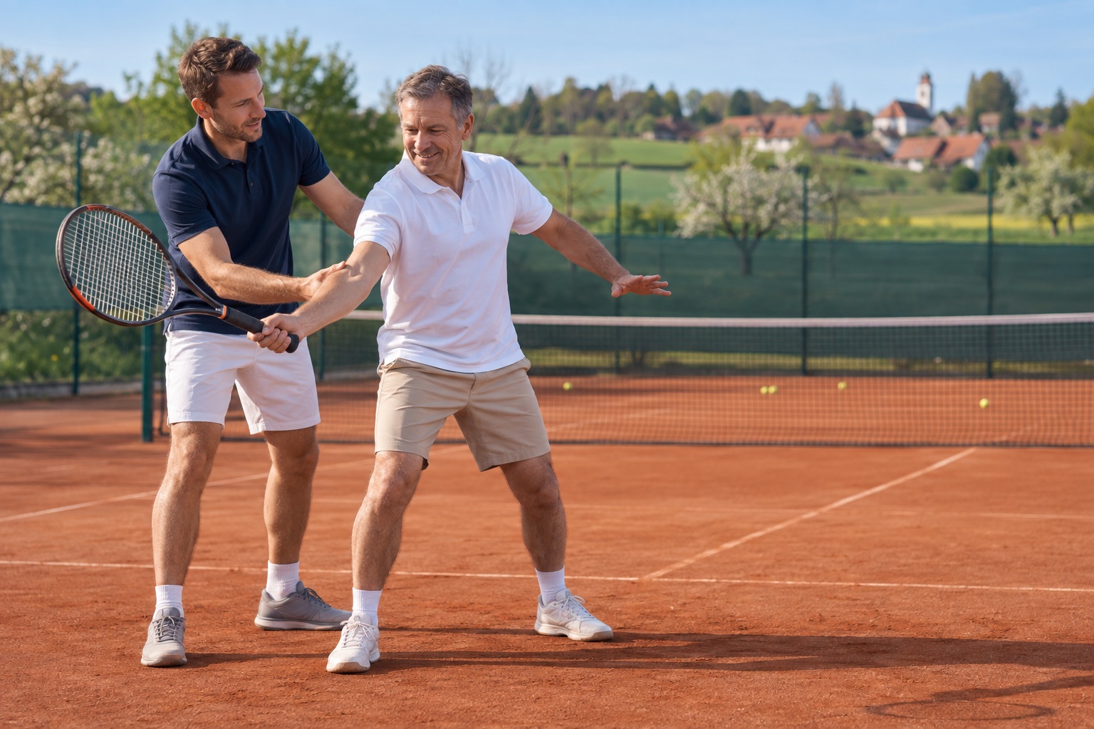 Trainer korrigiert einen Einsteiger beim Schnuppertraining